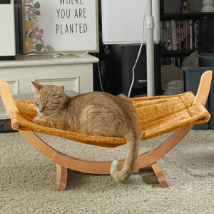 Luxury Cat Hammock Bed with Soft Plush Mat - Anti Sway, Sturdy Wood Construction, Attractive Perch for Cats and Small Dogs